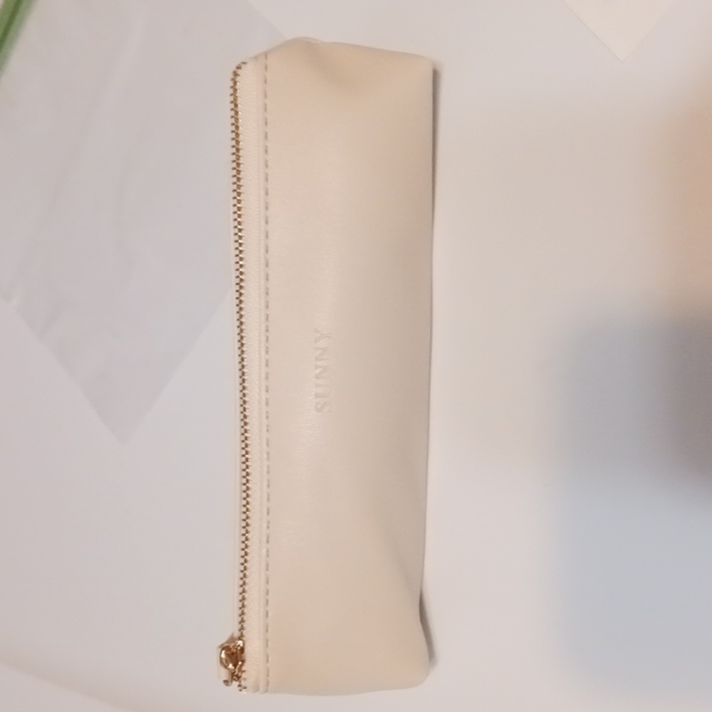 PU LeatherSmall Slim Cosmetic Pouch Storage Waterproof Zipper Pouch White